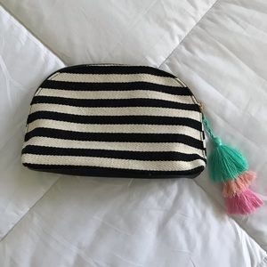 Black + White Striped Tassel Zipper Bag